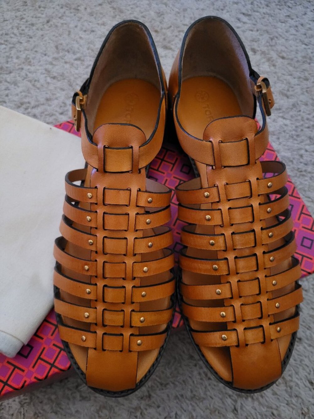NIB Tory Burch Fisherman Sandals Vachetta Leather - 8.5